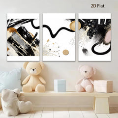 2D flat 1pc modern abstract gold black brushstrokes canvas wall art living room bedroom home decor farmhouse style gallery wrapped ready to hang