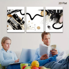 2D flat 1pc modern abstract gold black brushstrokes canvas wall art living room bedroom home decor farmhouse style gallery wrapped ready to hang