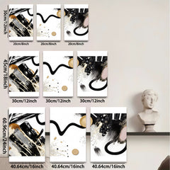 2D flat 1pc modern abstract gold black brushstrokes canvas wall art living room bedroom home decor farmhouse style gallery wrapped ready to hang