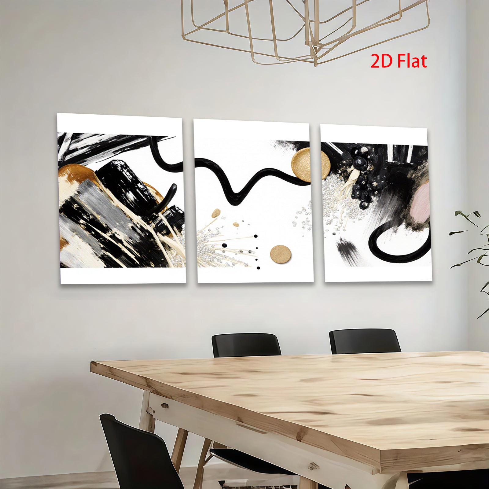 2D flat 1pc modern abstract gold black brushstrokes canvas wall art living room bedroom home decor farmhouse style gallery wrapped ready to hang
