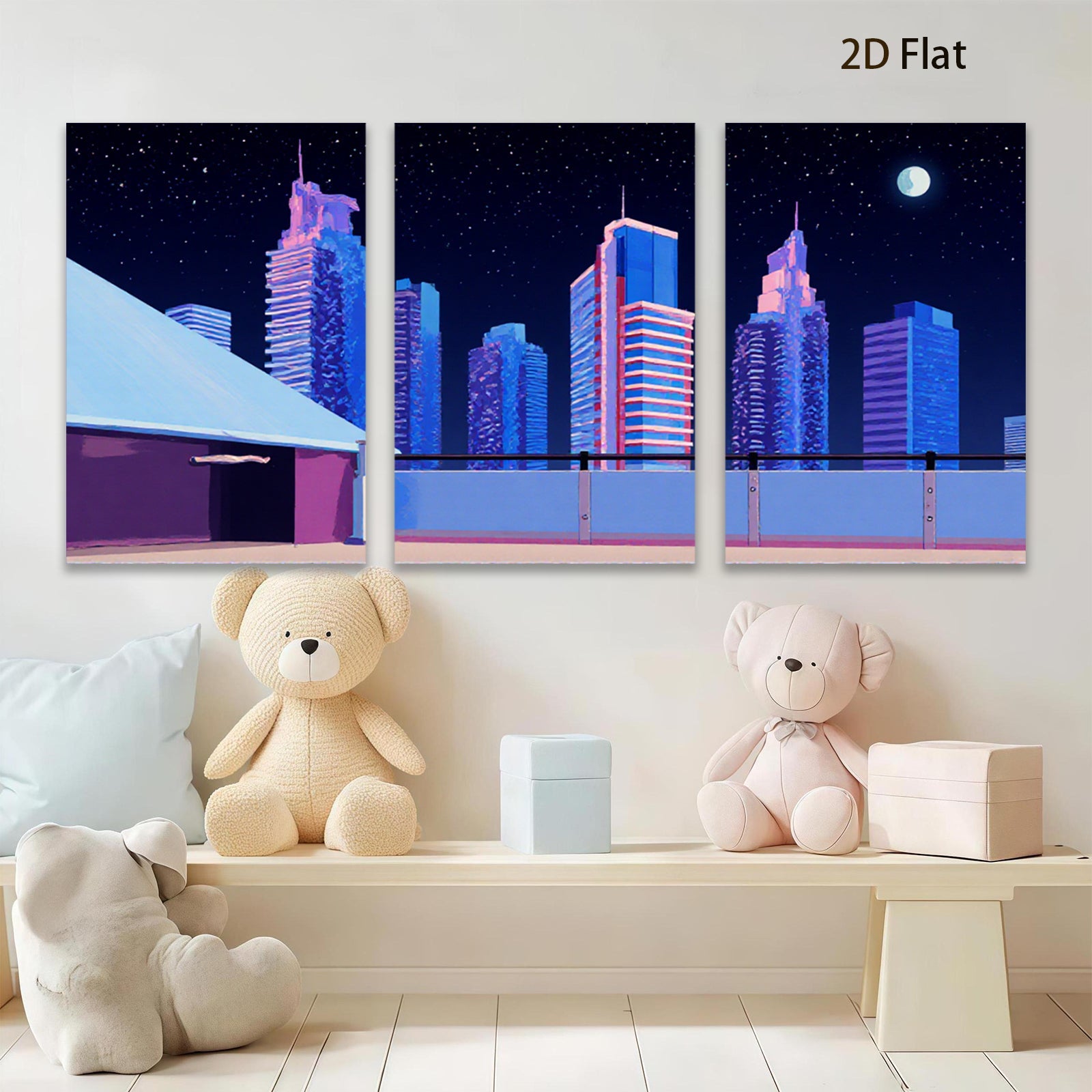 2D flat 1pc modern city skyline canvas wall art for living room bedroom home office decor farmhouse style gallery wrapped prints