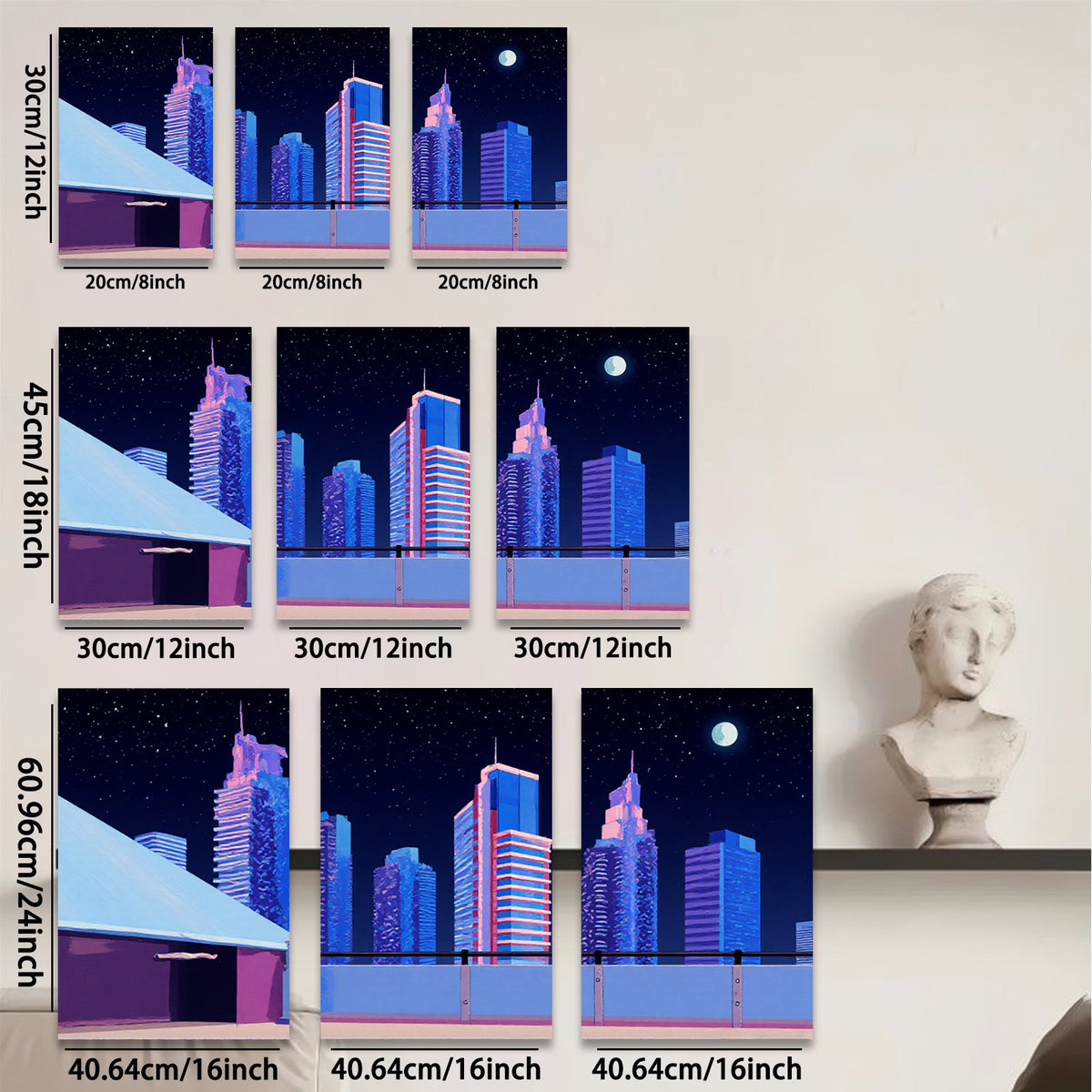 2D flat 1pc modern city skyline canvas wall art for living room bedroom home office decor farmhouse style gallery wrapped prints