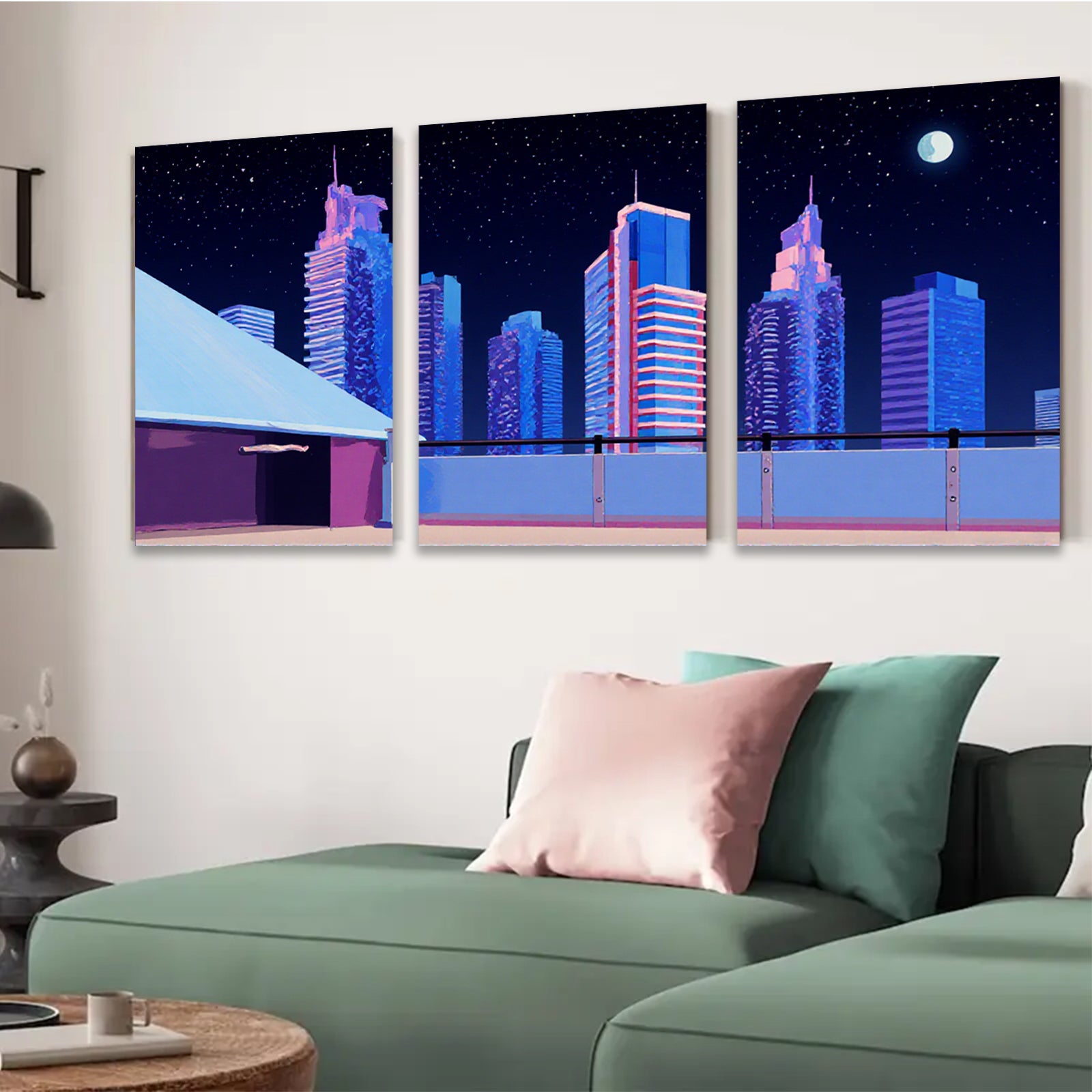 2D flat 1pc modern city skyline canvas wall art for living room bedroom home office decor farmhouse style gallery wrapped prints