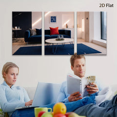 2D flat 1pc modern living room wall art blue abstract canvas prints for bedroom decor farmhouse gallery wrapped stretched prints ready to hang large size