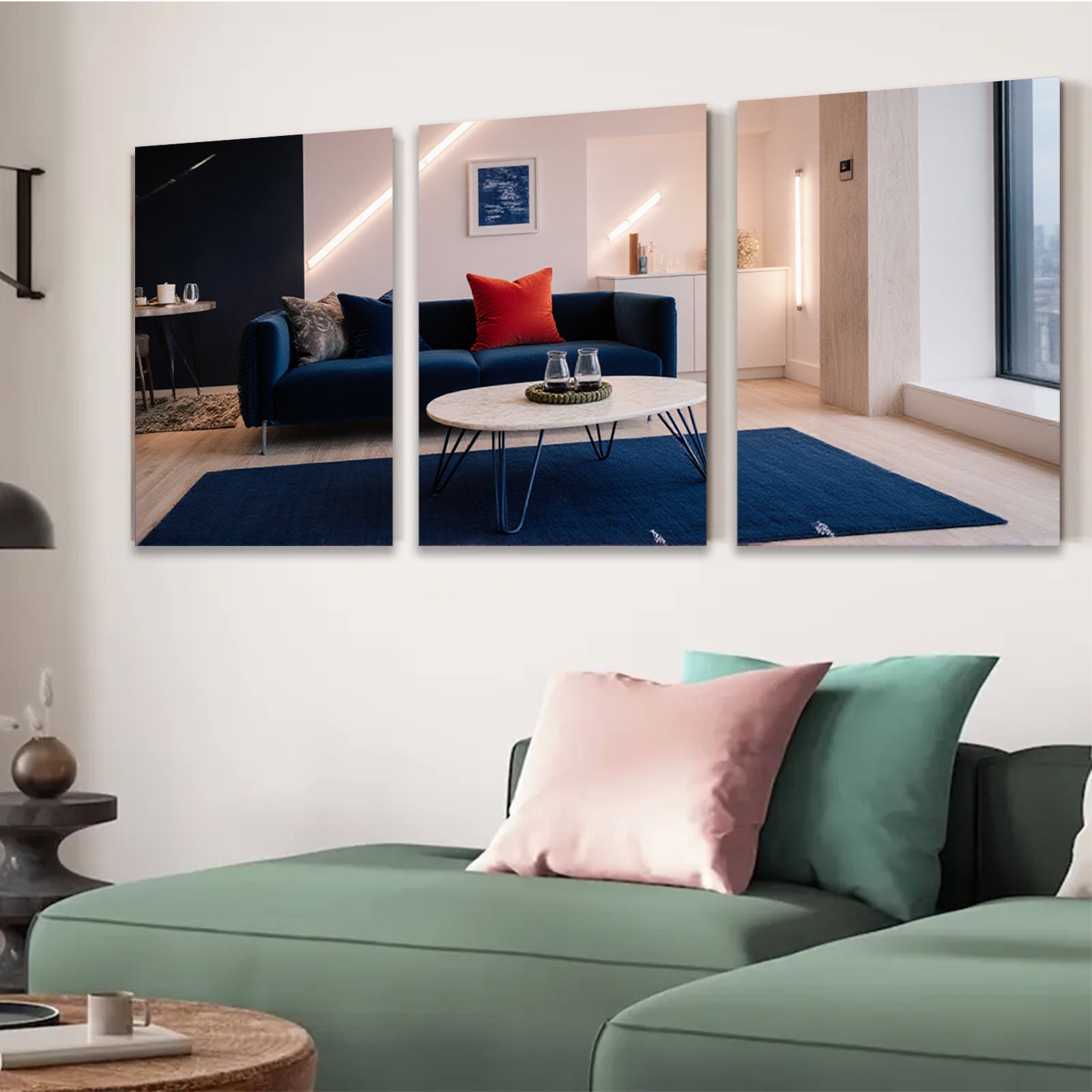 2D flat 1pc modern living room wall art blue abstract canvas prints for bedroom decor farmhouse gallery wrapped stretched prints ready to hang large size