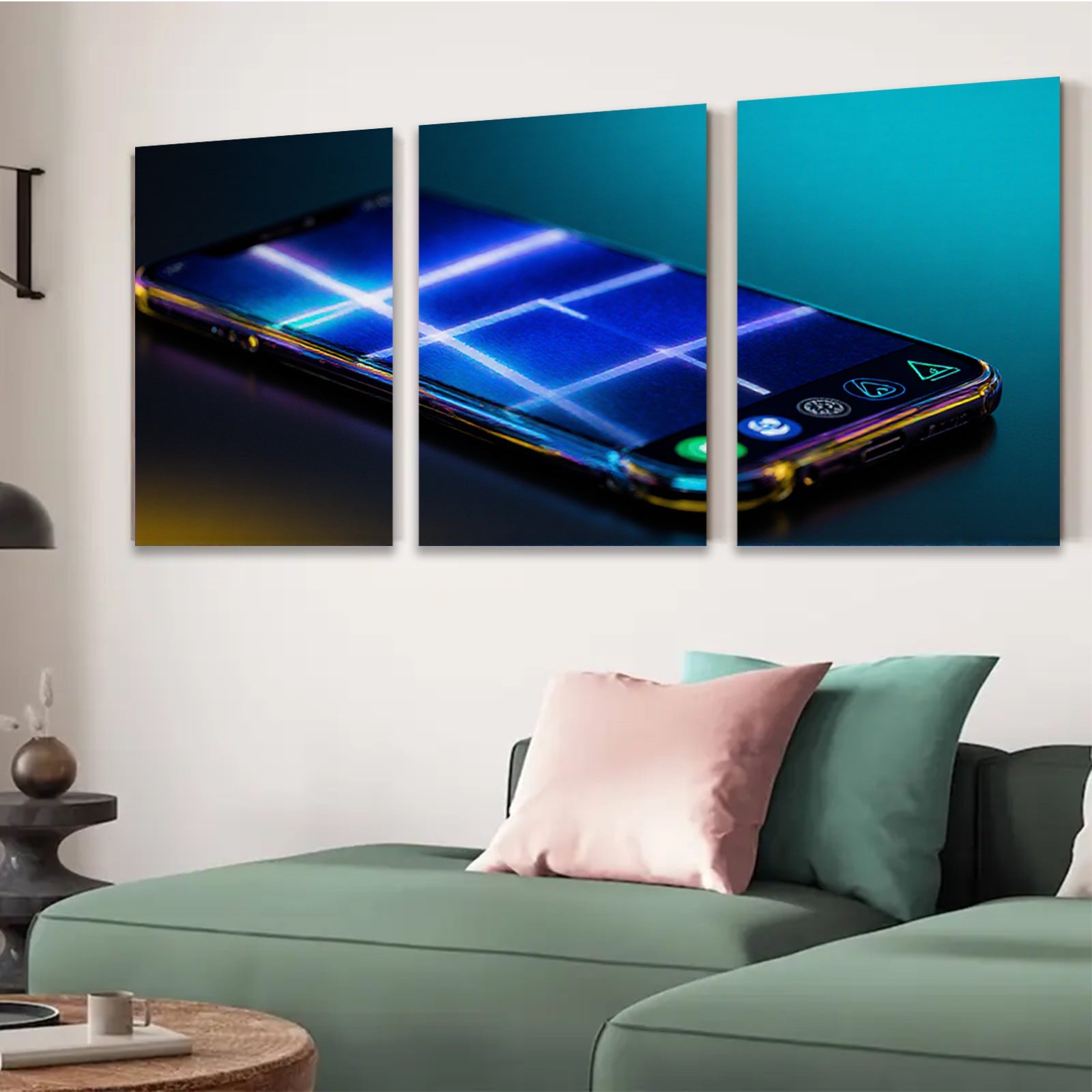 2D flat 1pc modern tech glow phone wall art bedroom living room decor farmhouse minimalist abstract canvas prints trending now