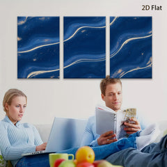 2D flat 1pc navy blue abstract wave modern wall art for living room bedroom gallery wrapped canvas prints farmhouse decor minimalist design statement piece