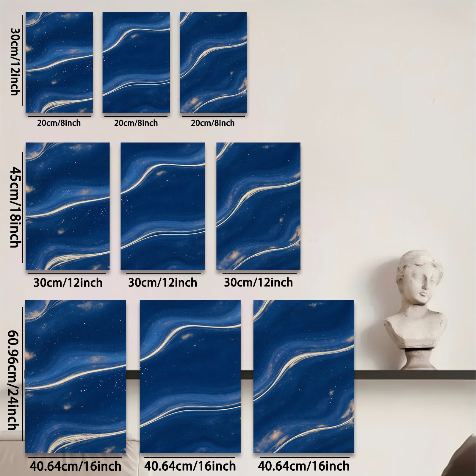 2D flat 1pc navy blue abstract wave modern wall art for living room bedroom gallery wrapped canvas prints farmhouse decor minimalist design statement piece