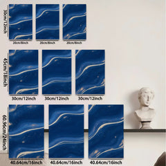 2D flat 1pc navy blue abstract wave modern wall art for living room bedroom gallery wrapped canvas prints farmhouse decor minimalist design statement piece