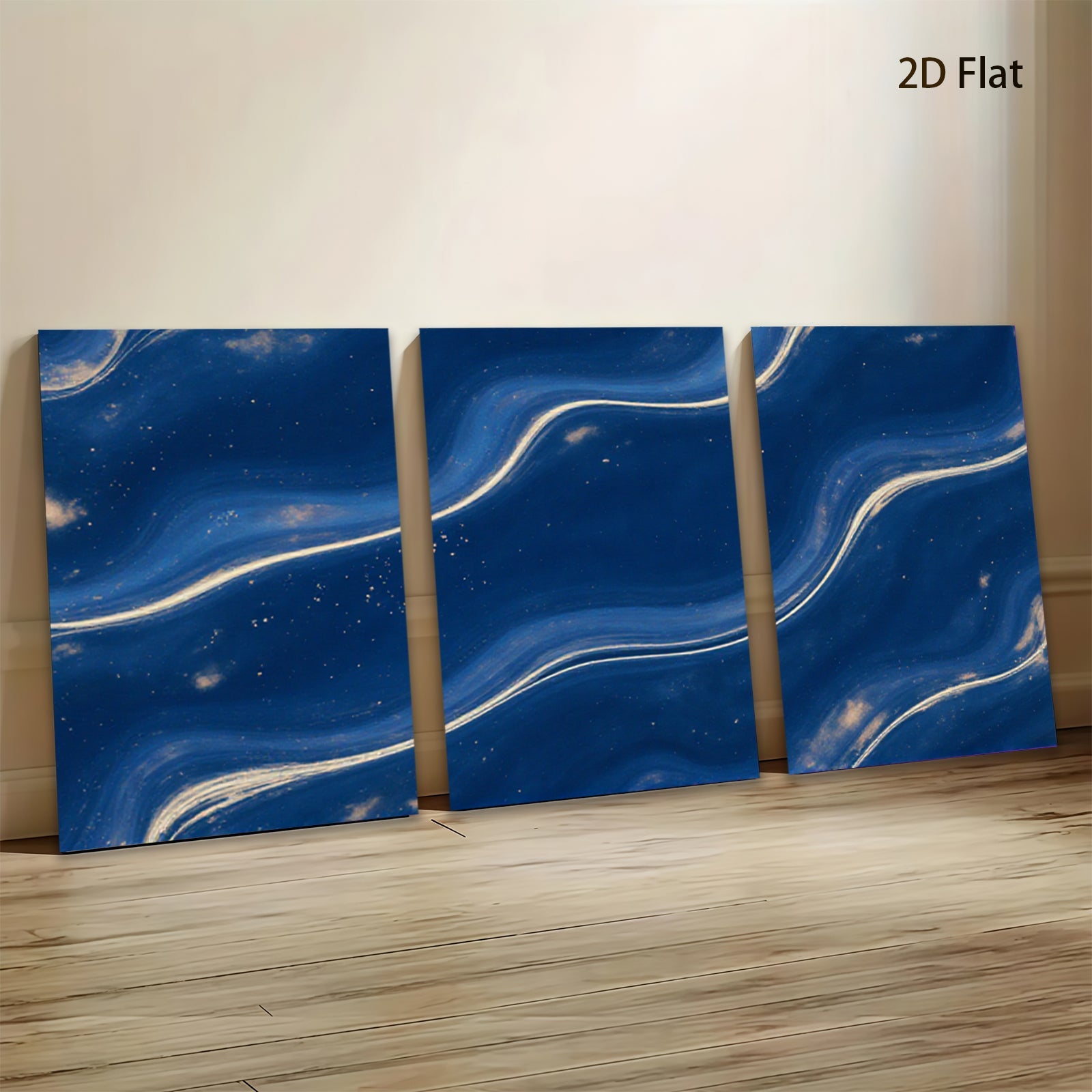 2D flat 1pc navy blue abstract wave modern wall art for living room bedroom gallery wrapped canvas prints farmhouse decor minimalist design statement piece