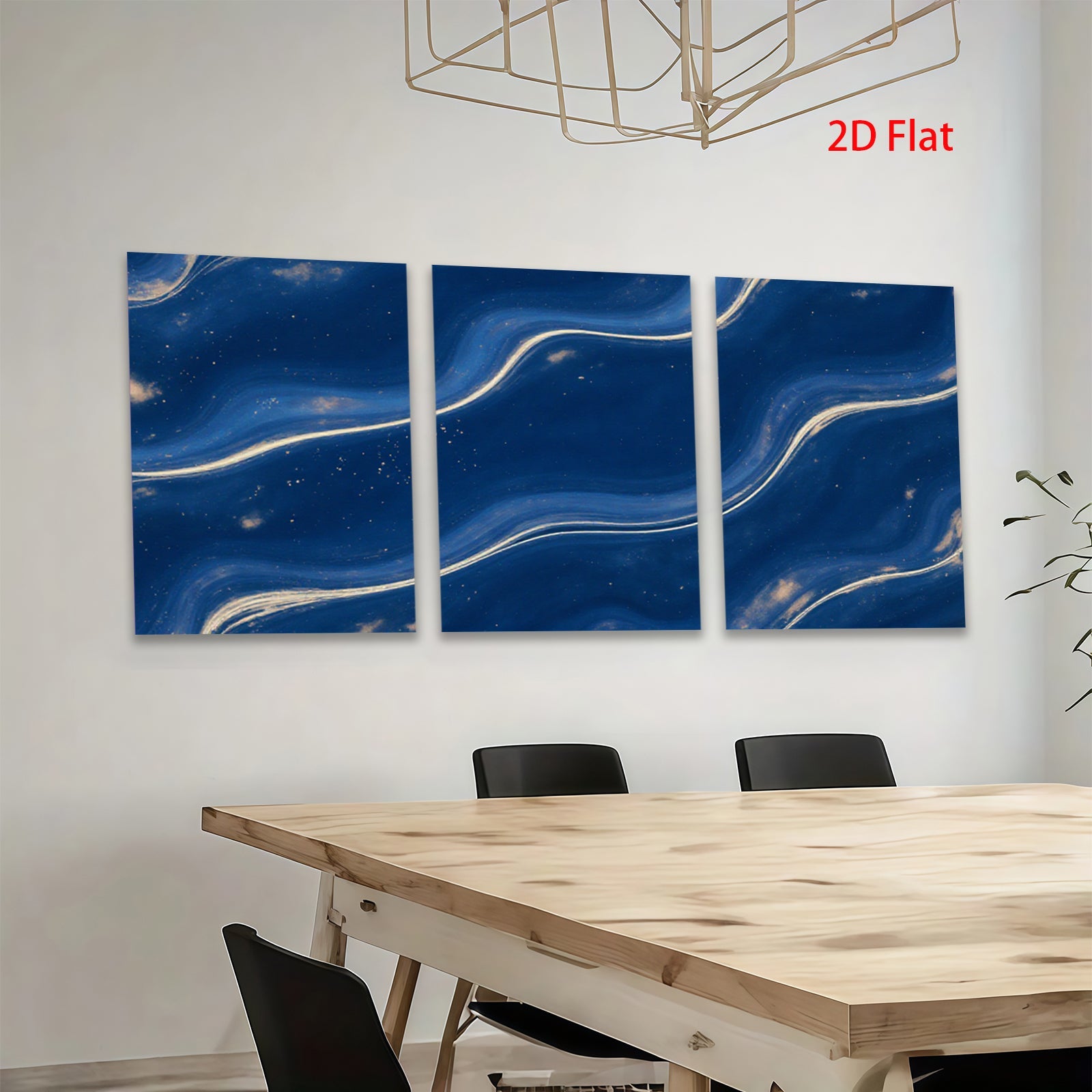 2D flat 1pc navy blue abstract wave modern wall art for living room bedroom gallery wrapped canvas prints farmhouse decor minimalist design statement piece