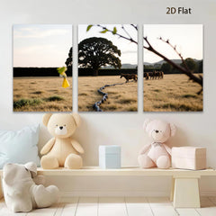 2D flat 1pc pastoral scene horses grazing golden field wall decor living room bedroom farmhouse style modern art prints canvas paintings