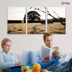 2D flat 1pc pastoral scene horses grazing golden field wall decor living room bedroom farmhouse style modern art prints canvas paintings