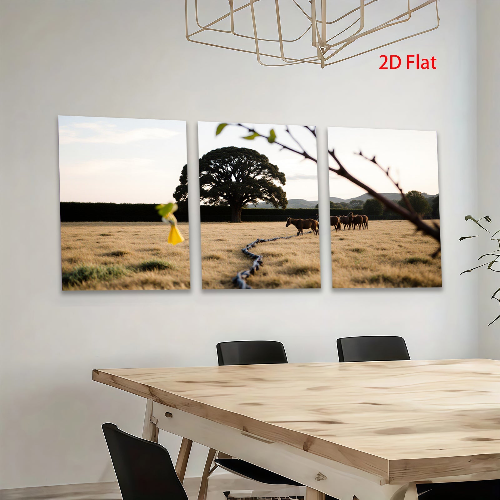 2D flat 1pc pastoral scene horses grazing golden field wall decor living room bedroom farmhouse style modern art prints canvas paintings
