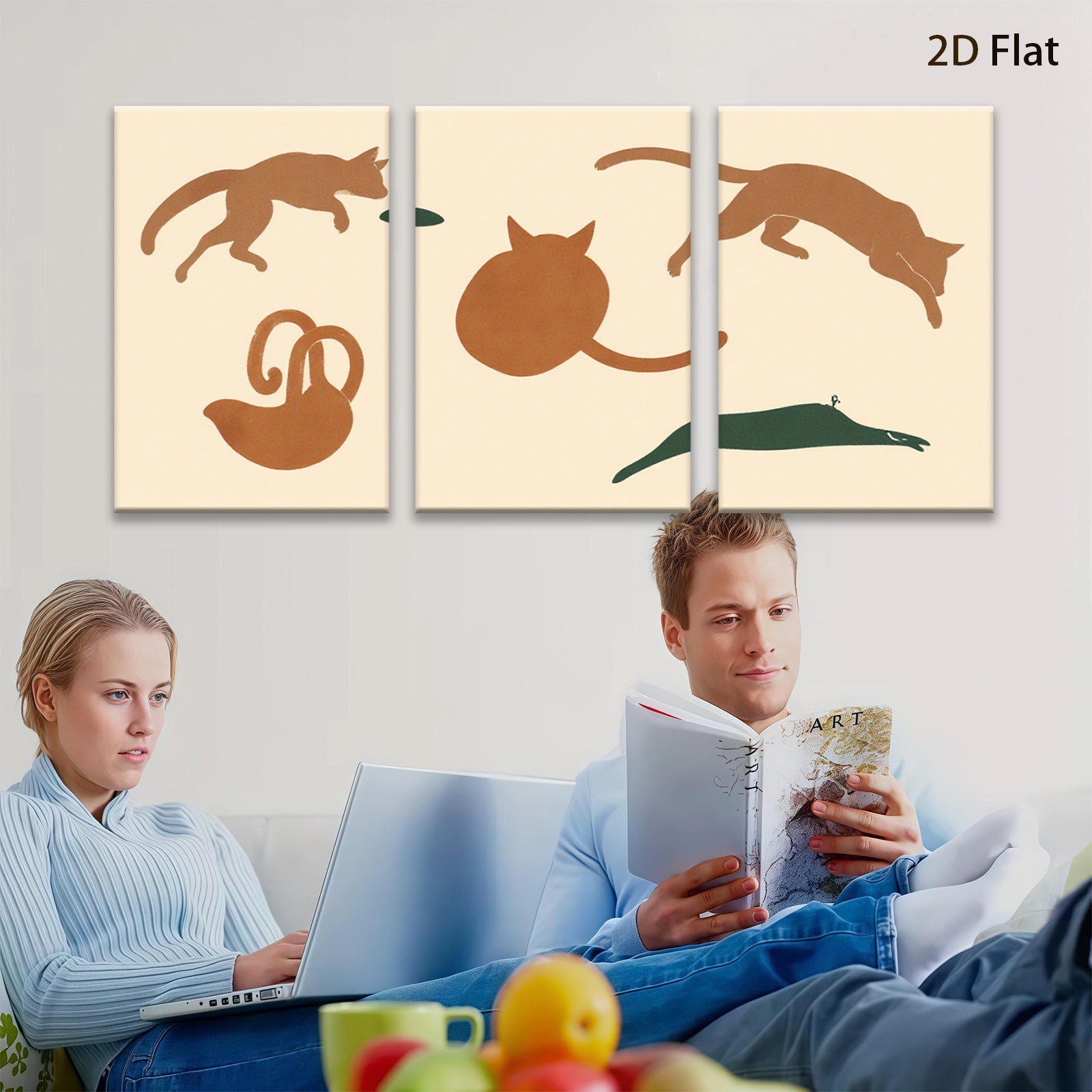 2D flat 1pc playful cat silhouettes modern wall art decor for living room bedroom nursery gallery wrapped canvas farmhouse style