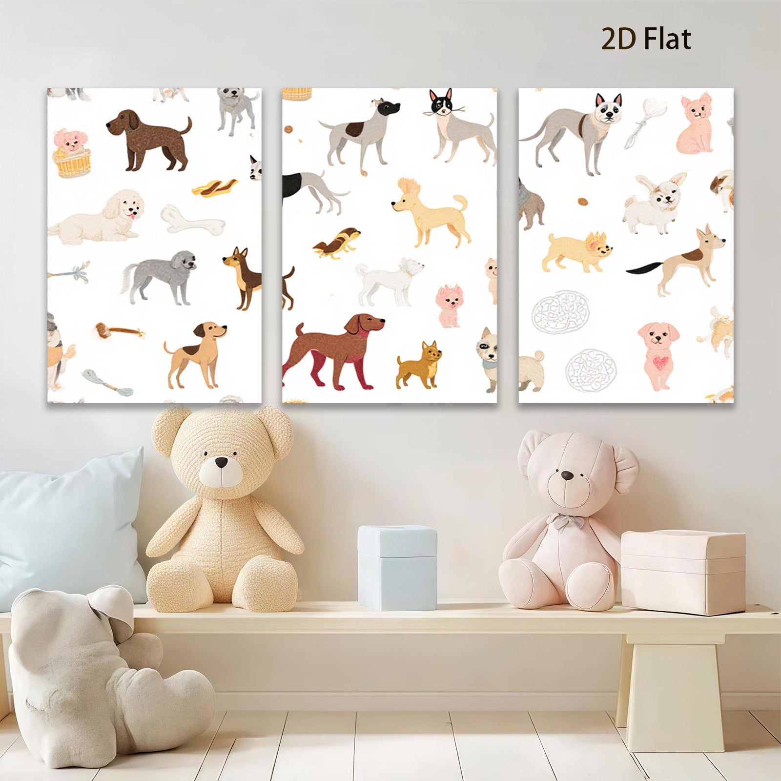 2D flat 1pc playful puppy dog patterns charming wall decor bedroom living room farmhouse style modern art canvas prints