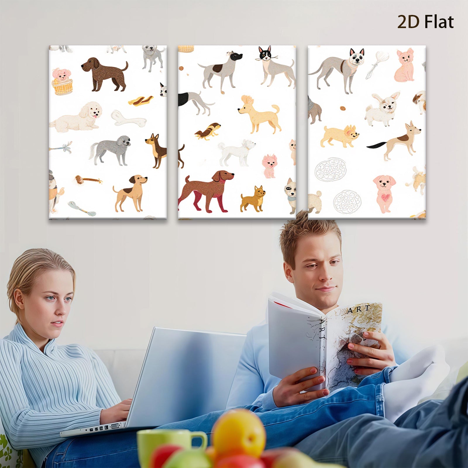 2D flat 1pc playful puppy dog patterns charming wall decor bedroom living room farmhouse style modern art canvas prints