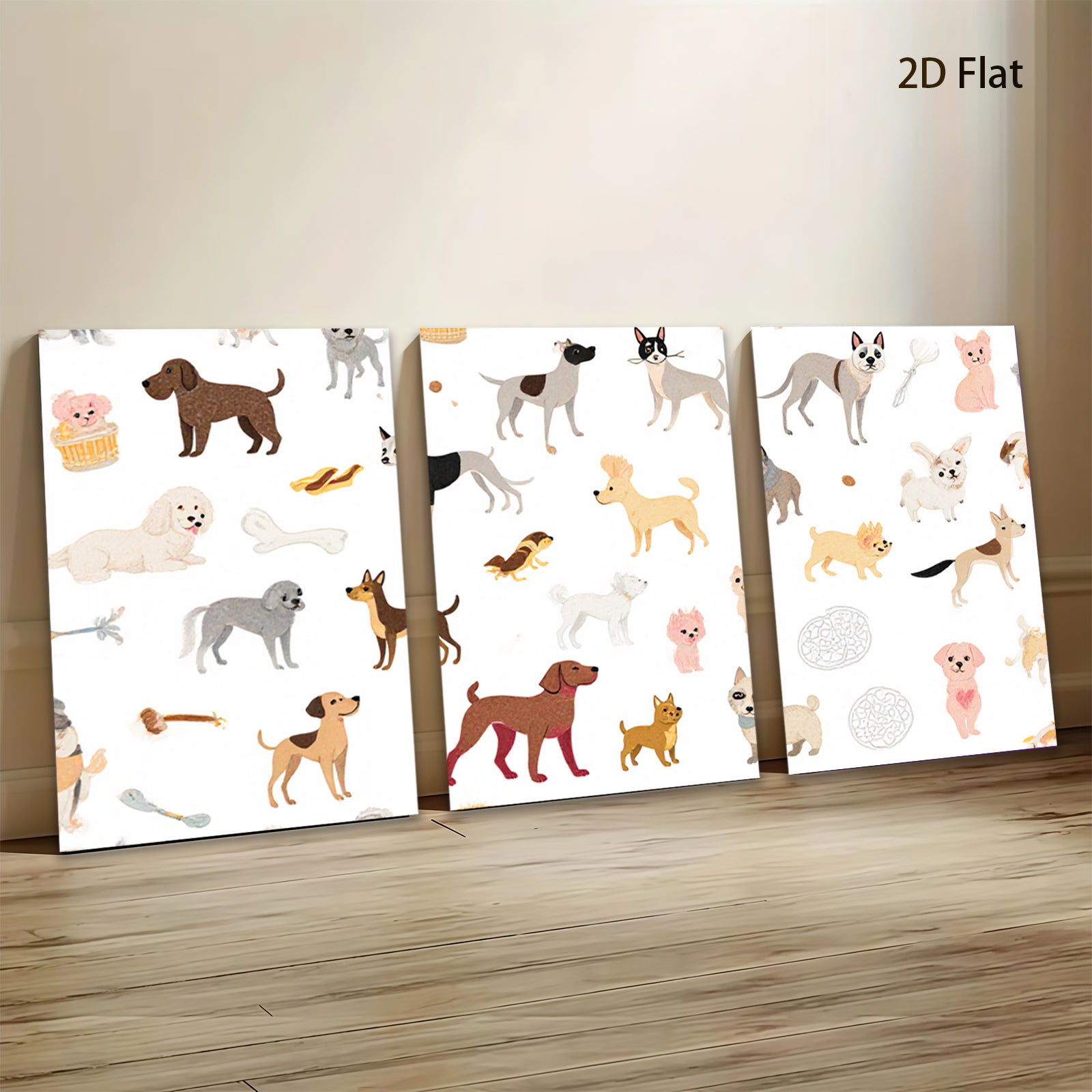 2D flat 1pc playful puppy dog patterns charming wall decor bedroom living room farmhouse style modern art canvas prints