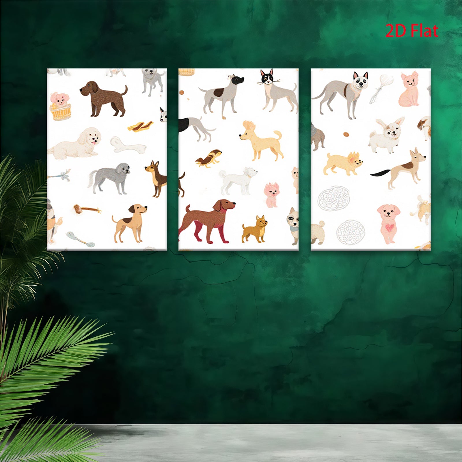 2D flat 1pc playful puppy dog patterns charming wall decor bedroom living room farmhouse style modern art canvas prints