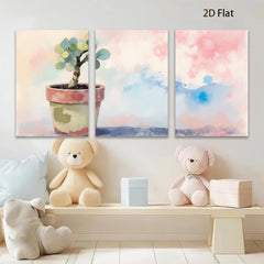 2D flat 1pc potted succulent plant botanical wall art farmhouse decor living room bedroom office gallery wrapped canvas print modern minimalist botanical prints