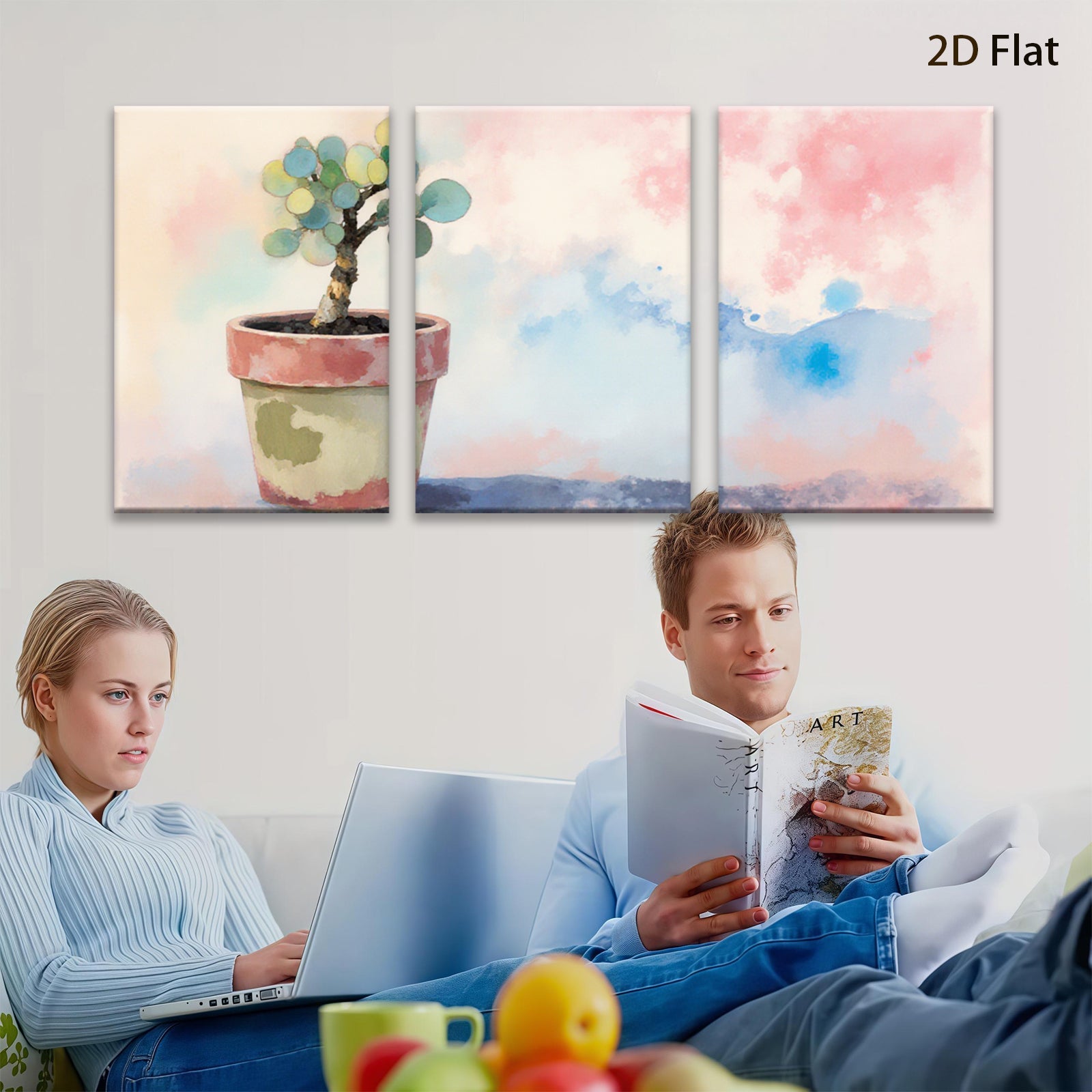 2D flat 1pc potted succulent plant botanical wall art farmhouse decor living room bedroom office gallery wrapped canvas print modern minimalist botanical prints