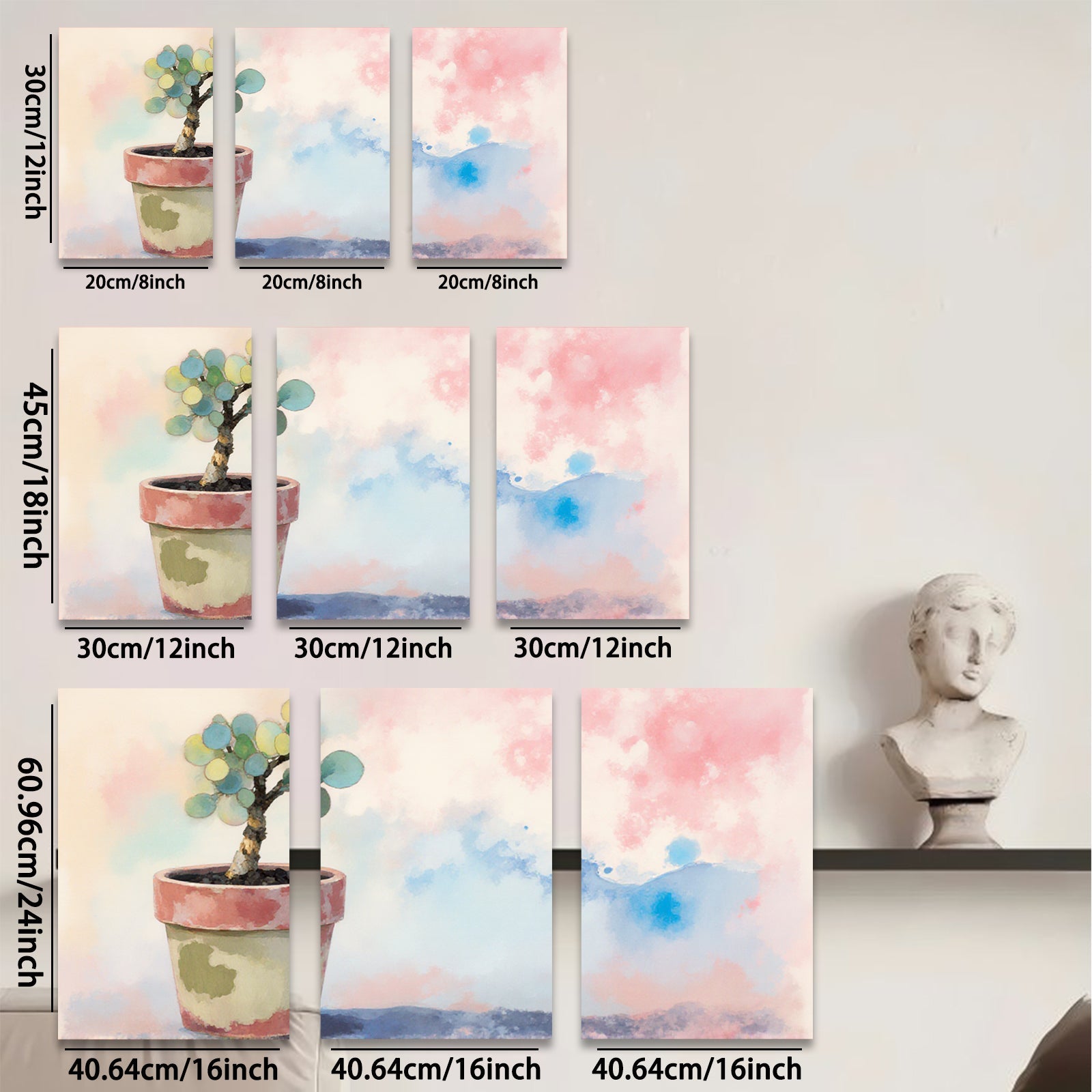 2D flat 1pc potted succulent plant botanical wall art farmhouse decor living room bedroom office gallery wrapped canvas print modern minimalist botanical prints