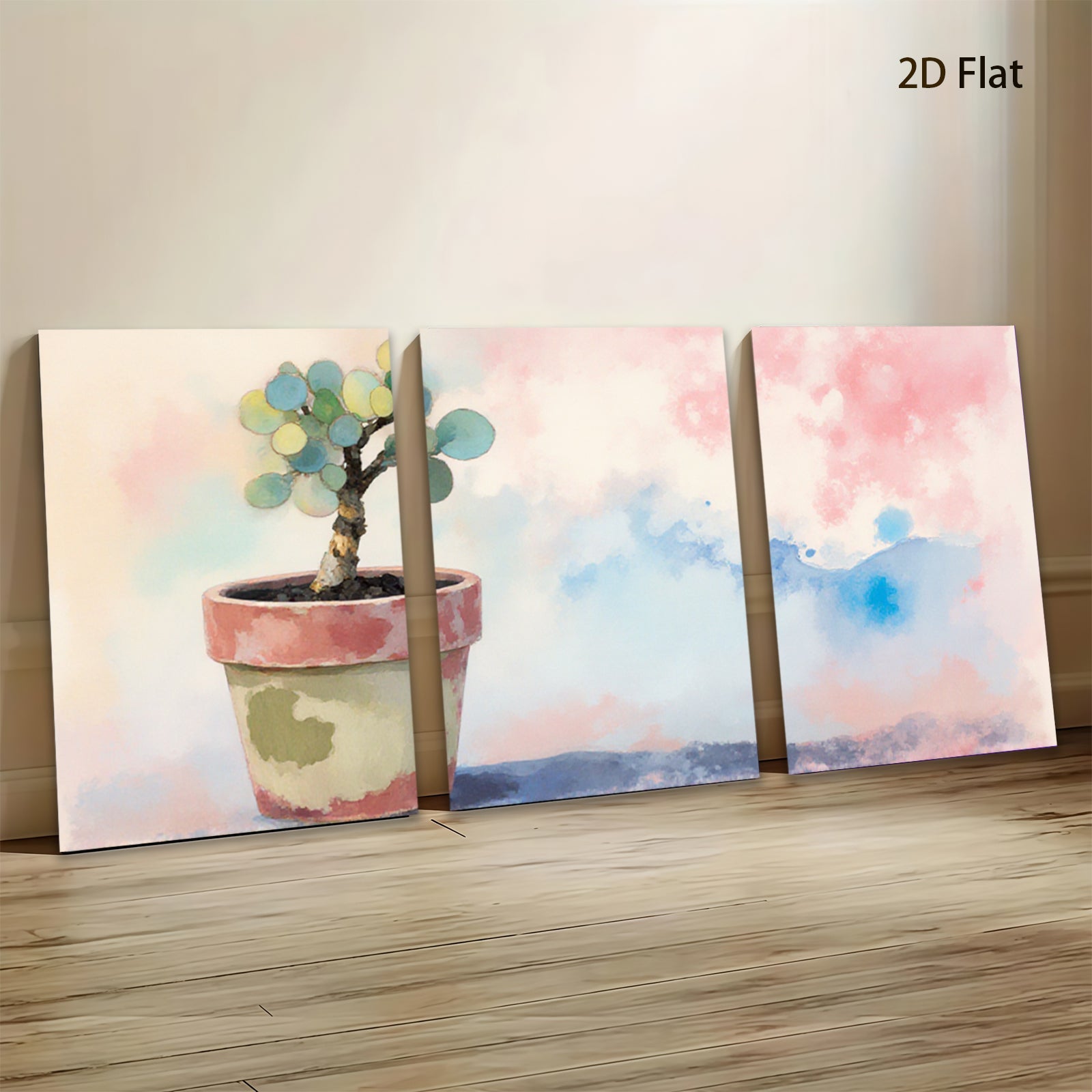 2D flat 1pc potted succulent plant botanical wall art farmhouse decor living room bedroom office gallery wrapped canvas print modern minimalist botanical prints