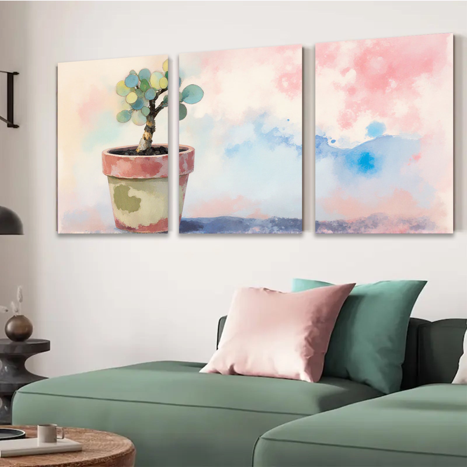 2D flat 1pc potted succulent plant botanical wall art farmhouse decor living room bedroom office gallery wrapped canvas print modern minimalist botanical prints