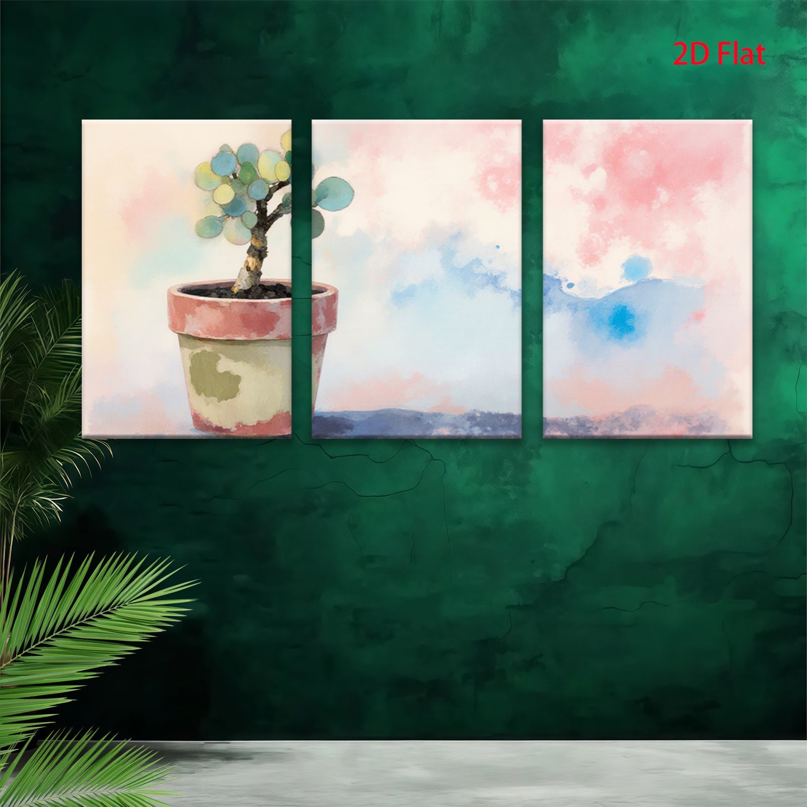 2D flat 1pc potted succulent plant botanical wall art farmhouse decor living room bedroom office gallery wrapped canvas print modern minimalist botanical prints