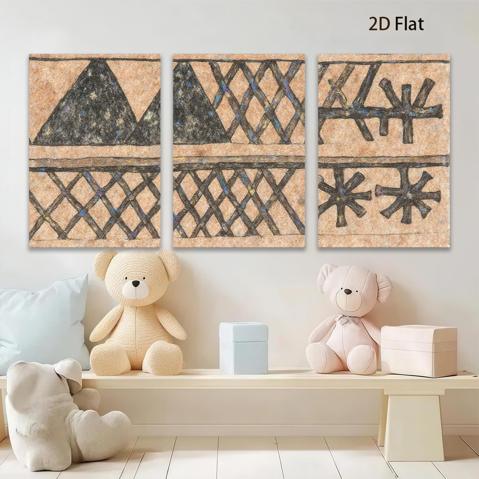 2D flat 1pc primitive folk art geometric pattern wall decor farmhouse rustic living room bedroom gallery wrapped canvas print modern minimalist statement piece