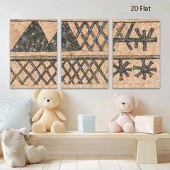 2D flat 1pc primitive folk art geometric pattern wall decor farmhouse rustic living room bedroom gallery wrapped canvas print modern minimalist statement piece
