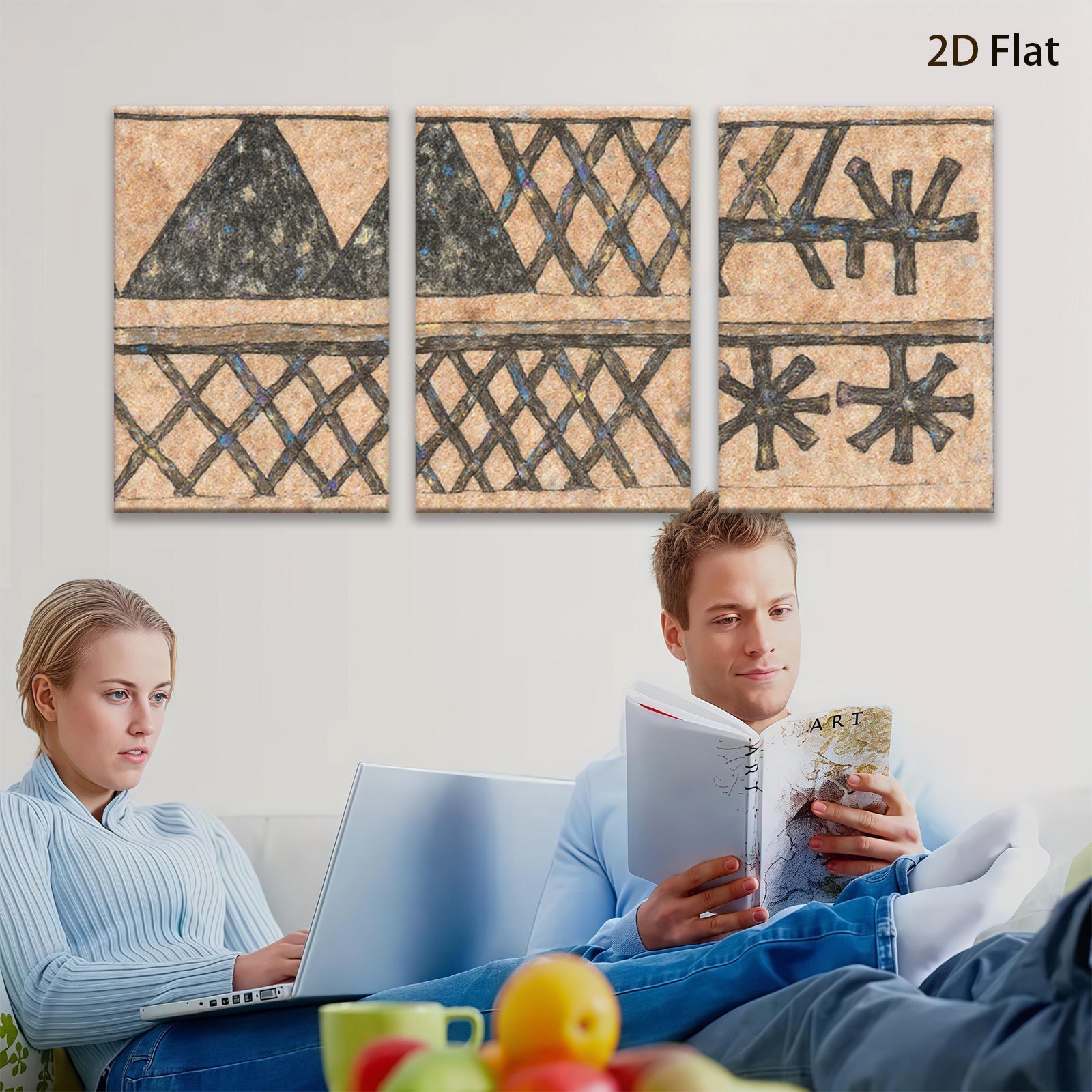 2D flat 1pc primitive folk art geometric pattern wall decor farmhouse rustic living room bedroom gallery wrapped canvas print modern minimalist statement piece