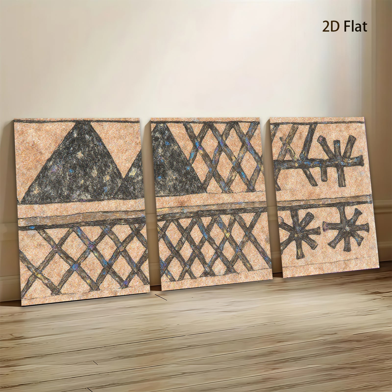 2D flat 1pc primitive folk art geometric pattern wall decor farmhouse rustic living room bedroom gallery wrapped canvas print modern minimalist statement piece