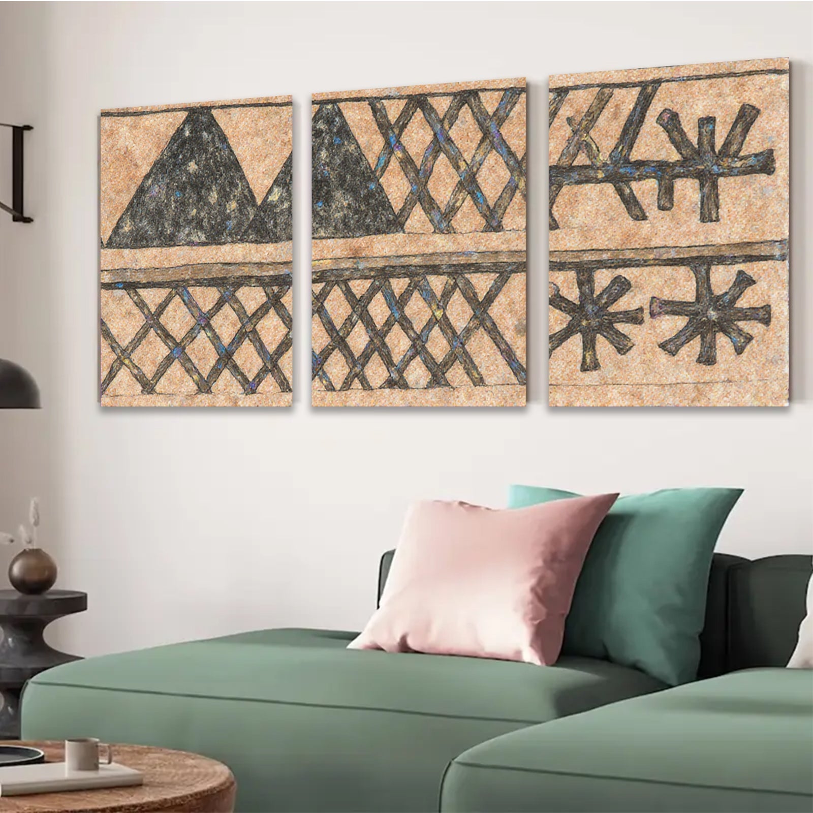 2D flat 1pc primitive folk art geometric pattern wall decor farmhouse rustic living room bedroom gallery wrapped canvas print modern minimalist statement piece