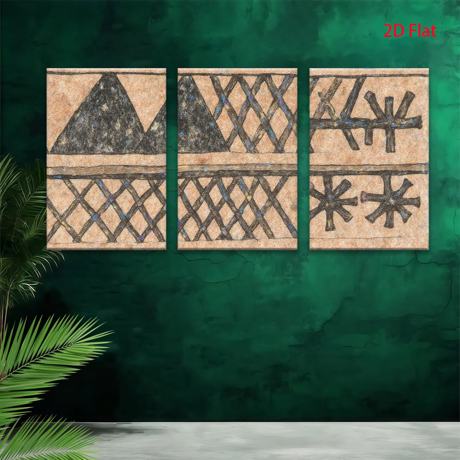 2D flat 1pc primitive folk art geometric pattern wall decor farmhouse rustic living room bedroom gallery wrapped canvas print modern minimalist statement piece
