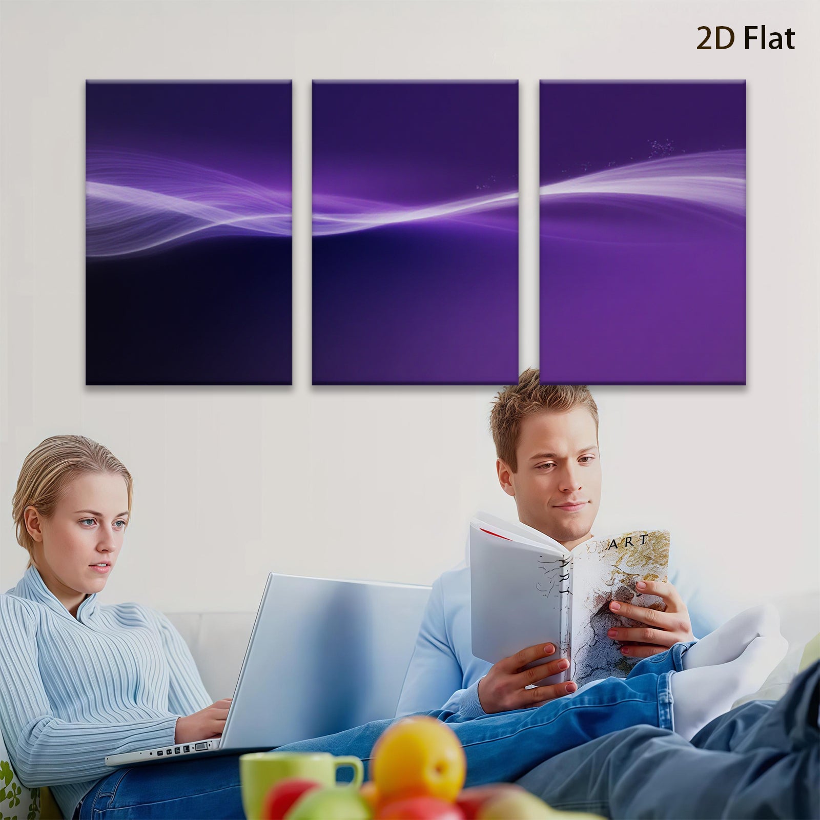 2D flat 1pc purple abstract waves modern wall art decor living room bedroom canvas prints gallery wrapped farmhouse style inspirational minimalist art