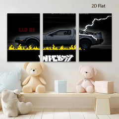 2D flat 1pc retro DeLorean time machine wall art modern minimalist poster bedroom living room decor gallery wrapped canvas prints farmhouse style