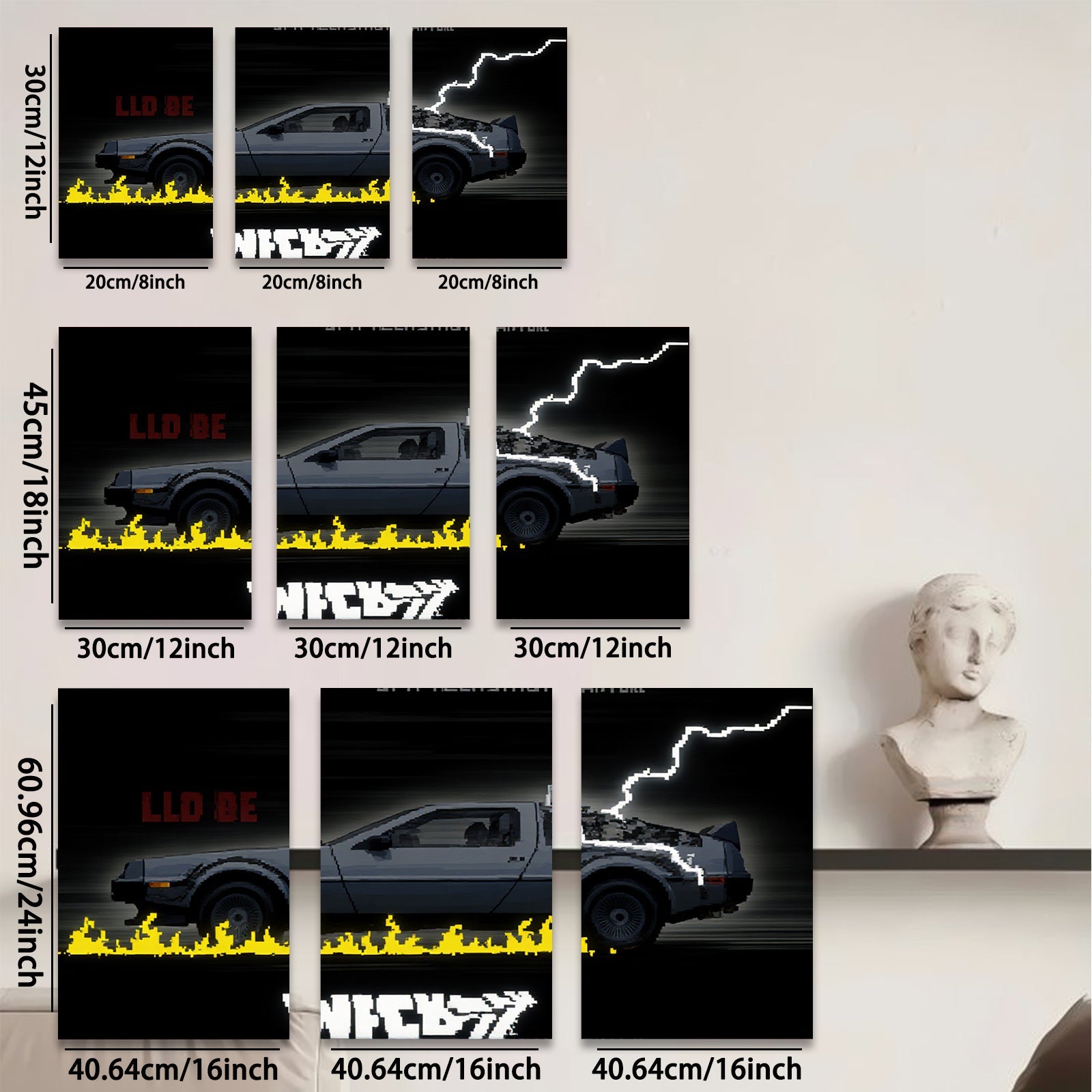 2D flat 1pc retro DeLorean time machine wall art modern minimalist poster bedroom living room decor gallery wrapped canvas prints farmhouse style