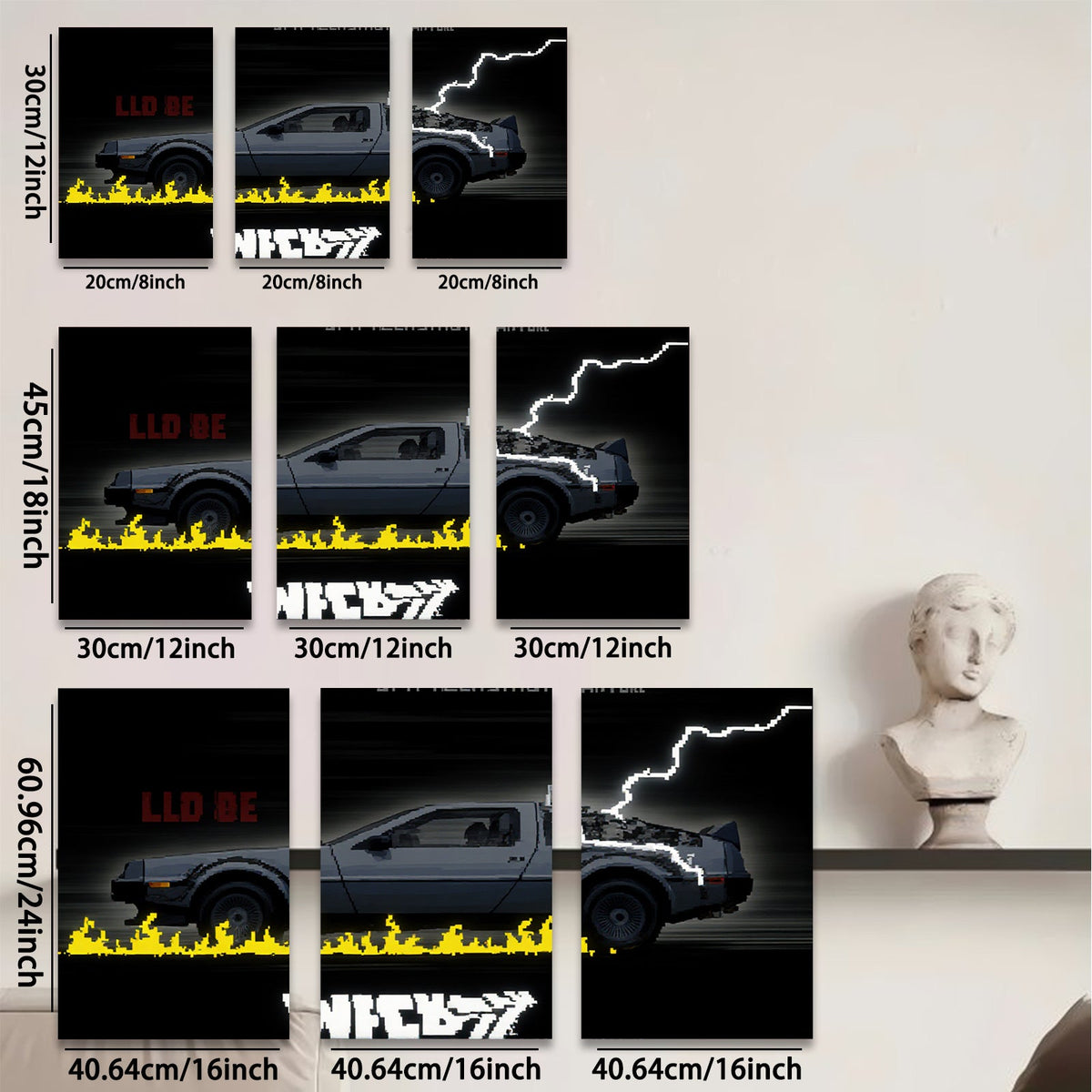 2D flat 1pc retro DeLorean time machine wall art modern minimalist poster bedroom living room decor gallery wrapped canvas prints farmhouse style