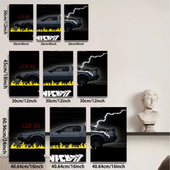 2D flat 1pc retro DeLorean time machine wall art modern minimalist poster bedroom living room decor gallery wrapped canvas prints farmhouse style