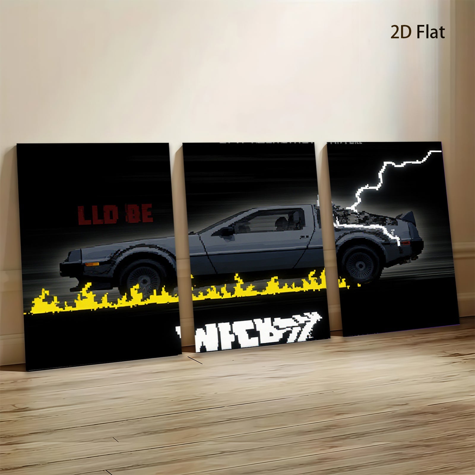 2D flat 1pc retro DeLorean time machine wall art modern minimalist poster bedroom living room decor gallery wrapped canvas prints farmhouse style