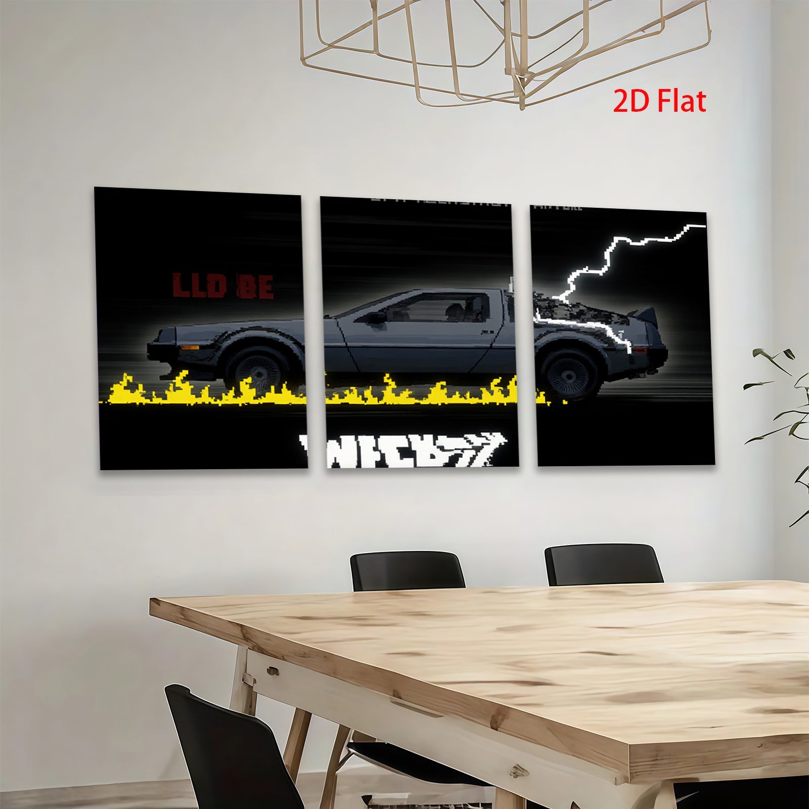 2D flat 1pc retro DeLorean time machine wall art modern minimalist poster bedroom living room decor gallery wrapped canvas prints farmhouse style