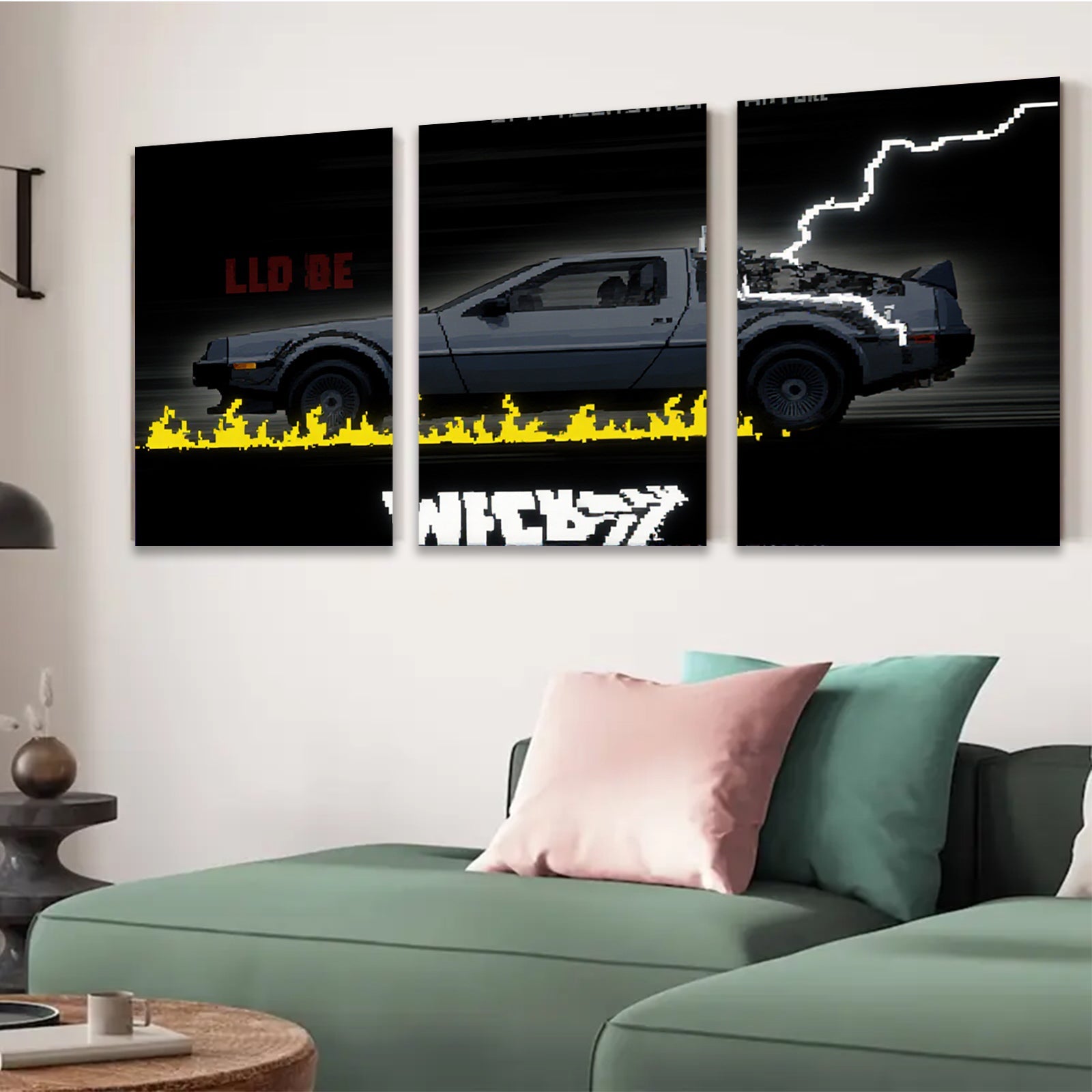 2D flat 1pc retro DeLorean time machine wall art modern minimalist poster bedroom living room decor gallery wrapped canvas prints farmhouse style