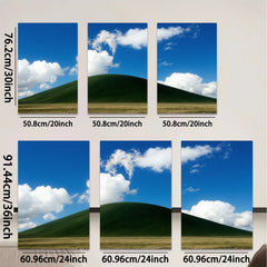 2D flat 1pc rolling green hill under expansive blue sky farmhouse wall decor living room canvas prints modern minimalist aesthetic gallery wrapped timeless statement piece cozy cabin vibes