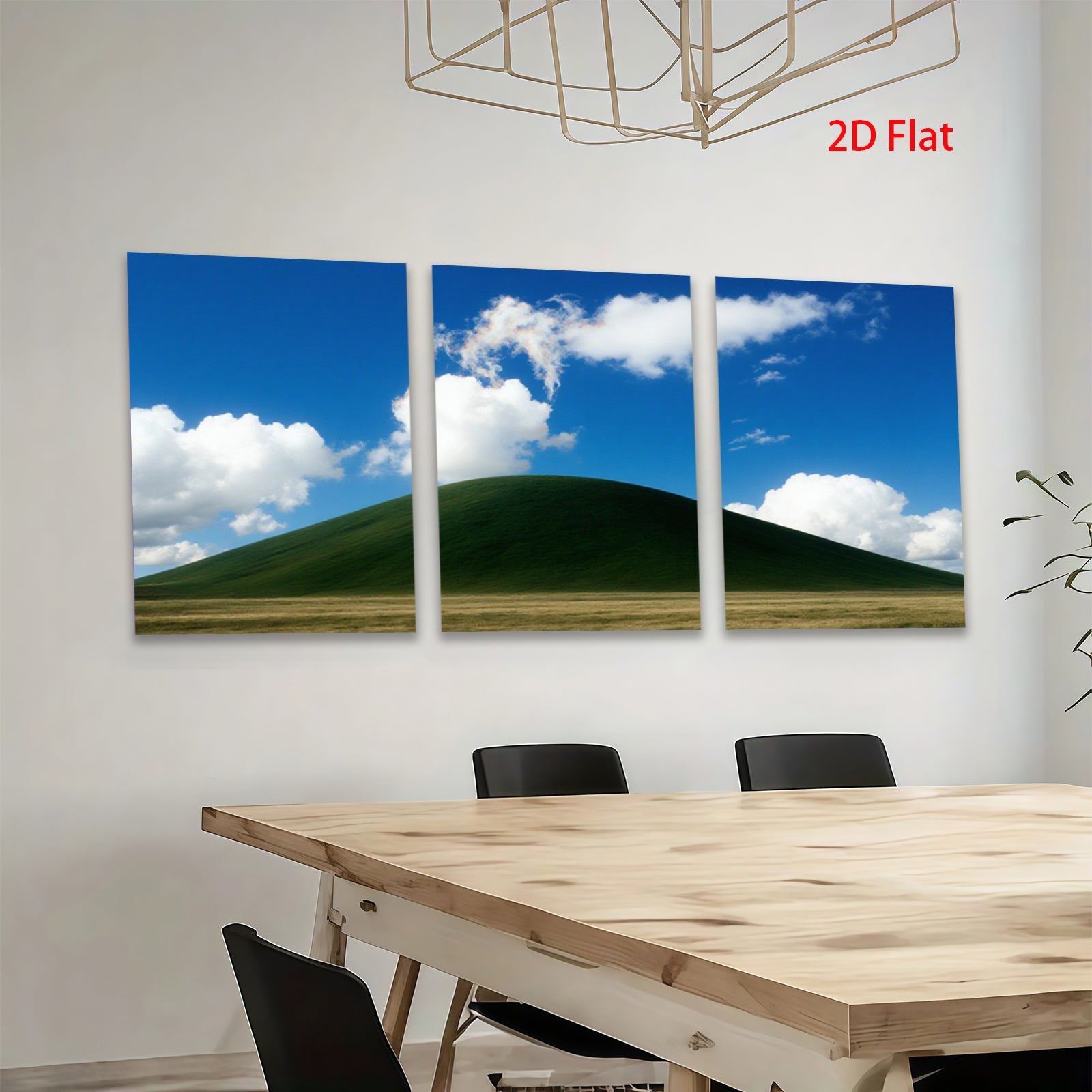 2D flat 1pc rolling green hill under expansive blue sky farmhouse wall decor living room canvas prints modern minimalist aesthetic gallery wrapped timeless statement piece cozy cabin vibes