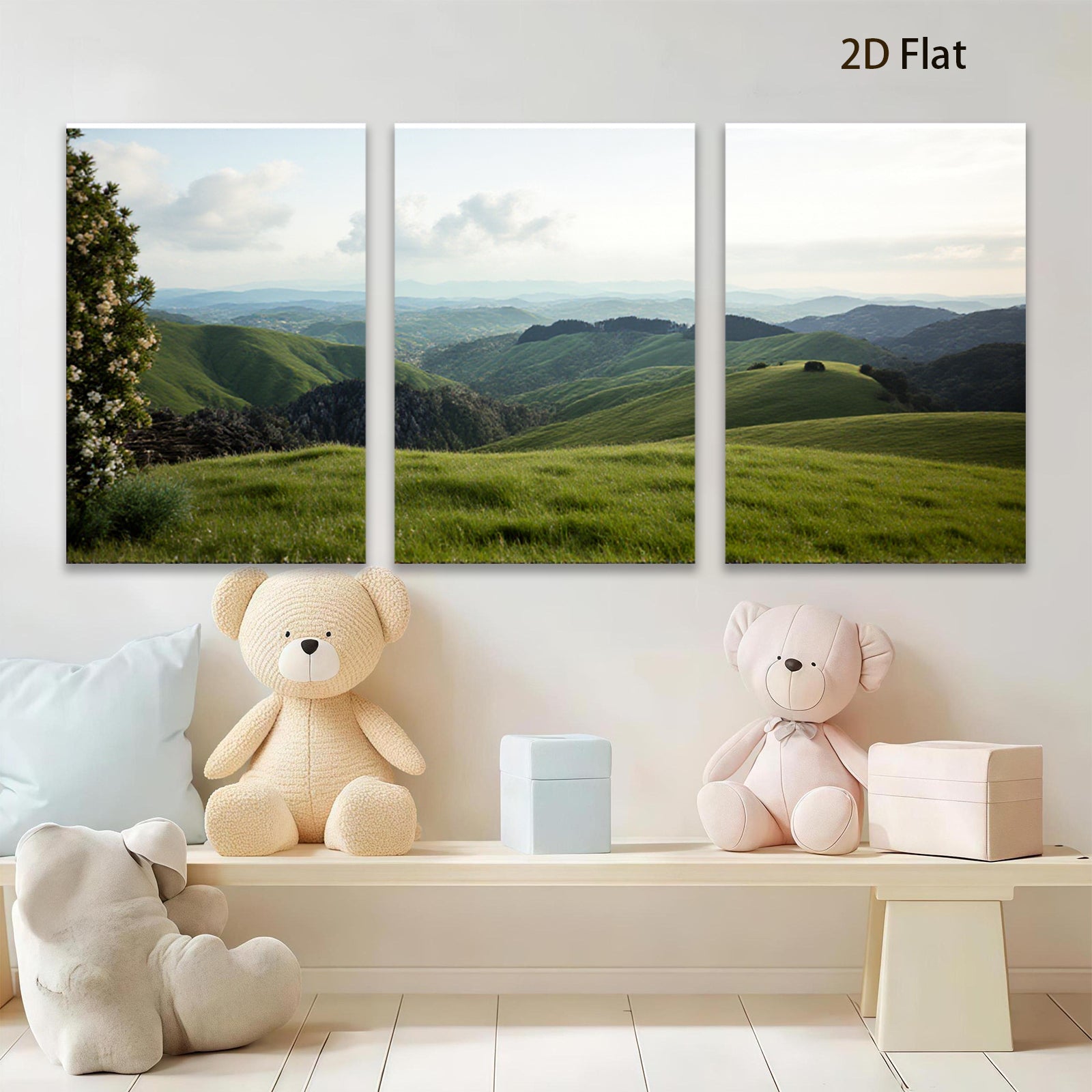 2D flat 1pc rolling hills distant landscape serene country wall art living room bedroom decor farmhouse style gallery wrapped canvas prints modern minimalist botanical nature