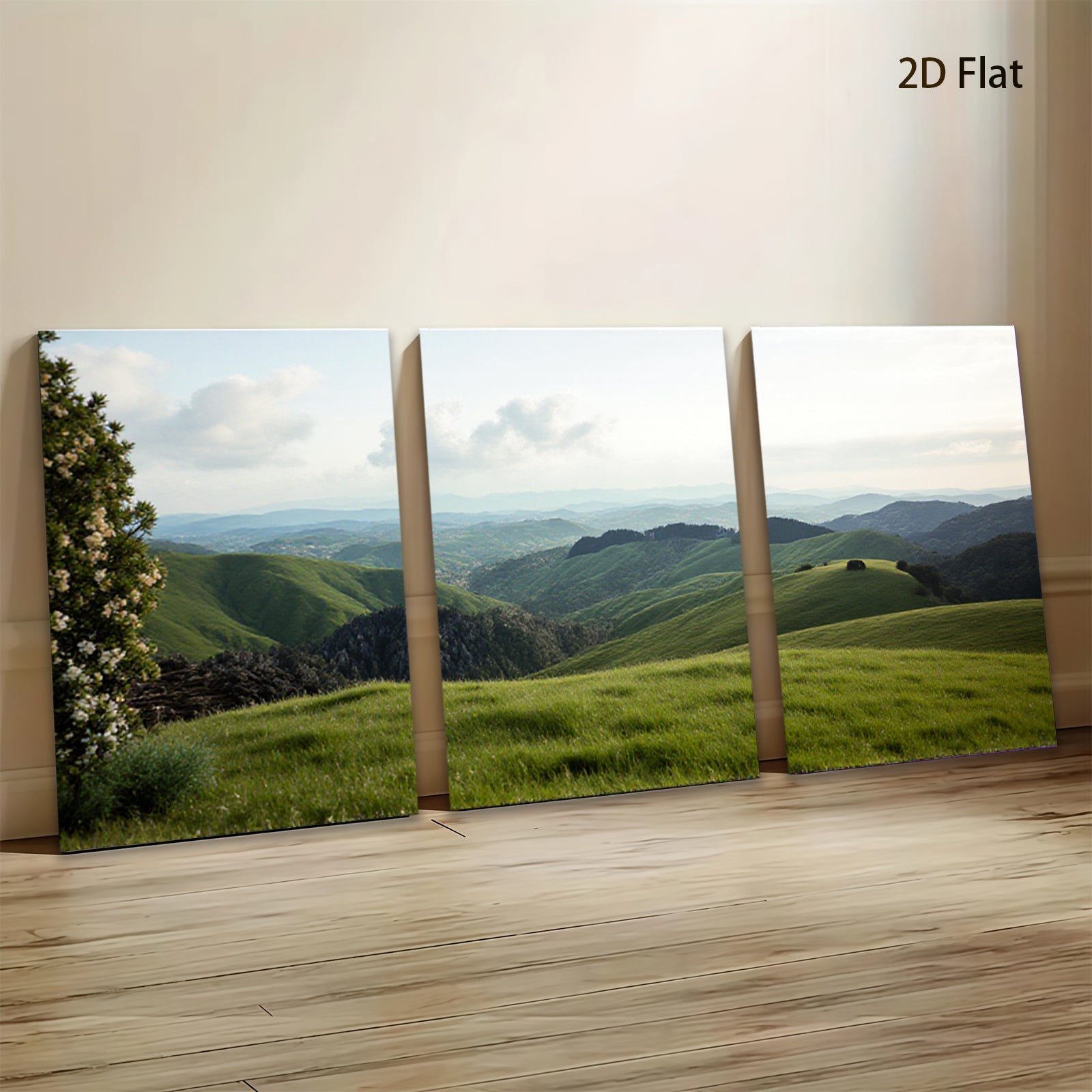 2D flat 1pc rolling hills distant landscape serene country wall art living room bedroom decor farmhouse style gallery wrapped canvas prints modern minimalist botanical nature