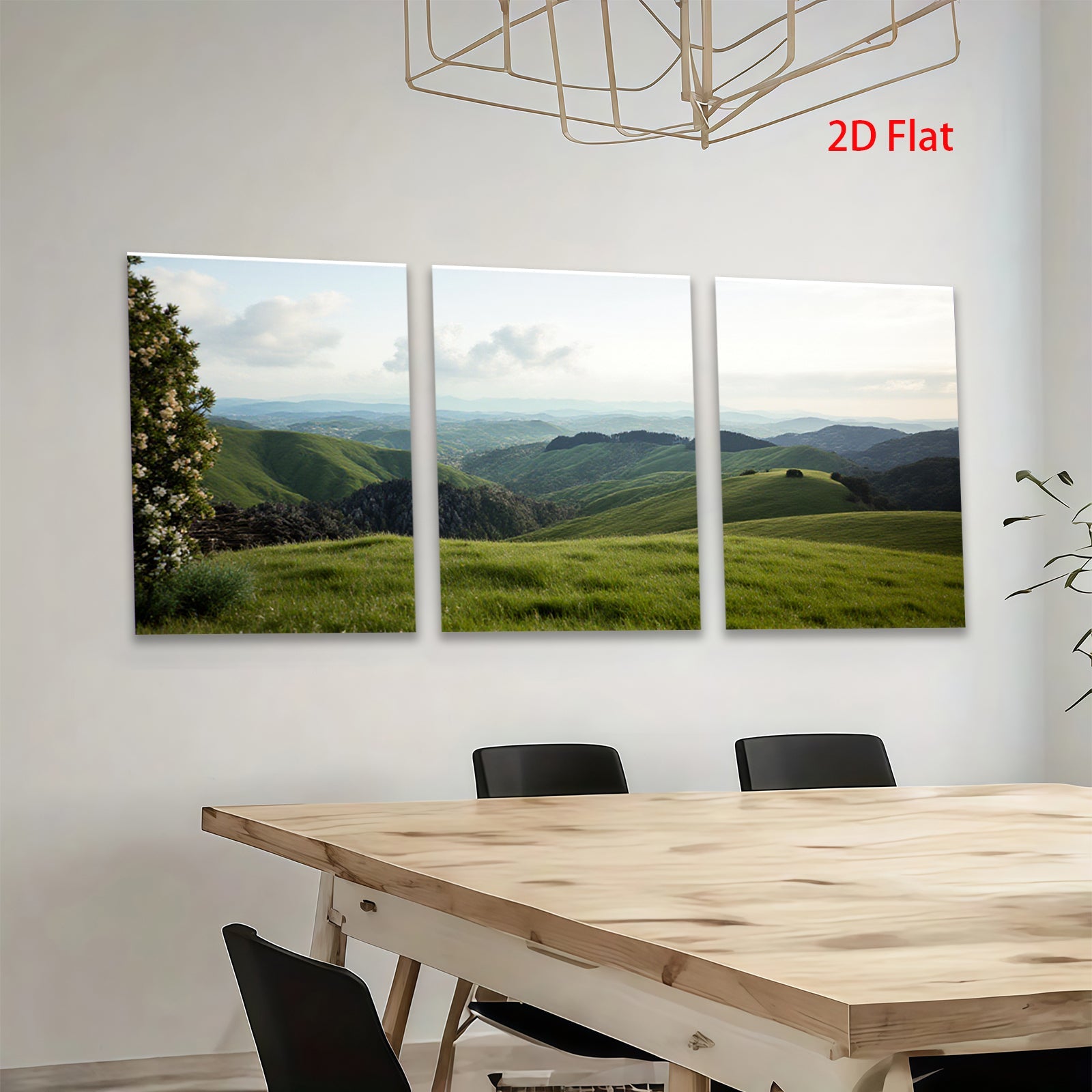 2D flat 1pc rolling hills distant landscape serene country wall art living room bedroom decor farmhouse style gallery wrapped canvas prints modern minimalist botanical nature