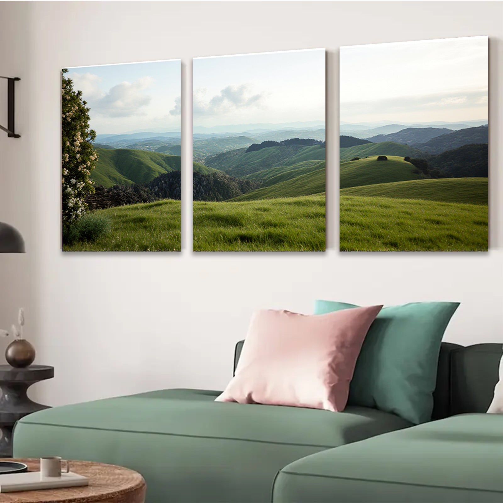 2D flat 1pc rolling hills distant landscape serene country wall art living room bedroom decor farmhouse style gallery wrapped canvas prints modern minimalist botanical nature