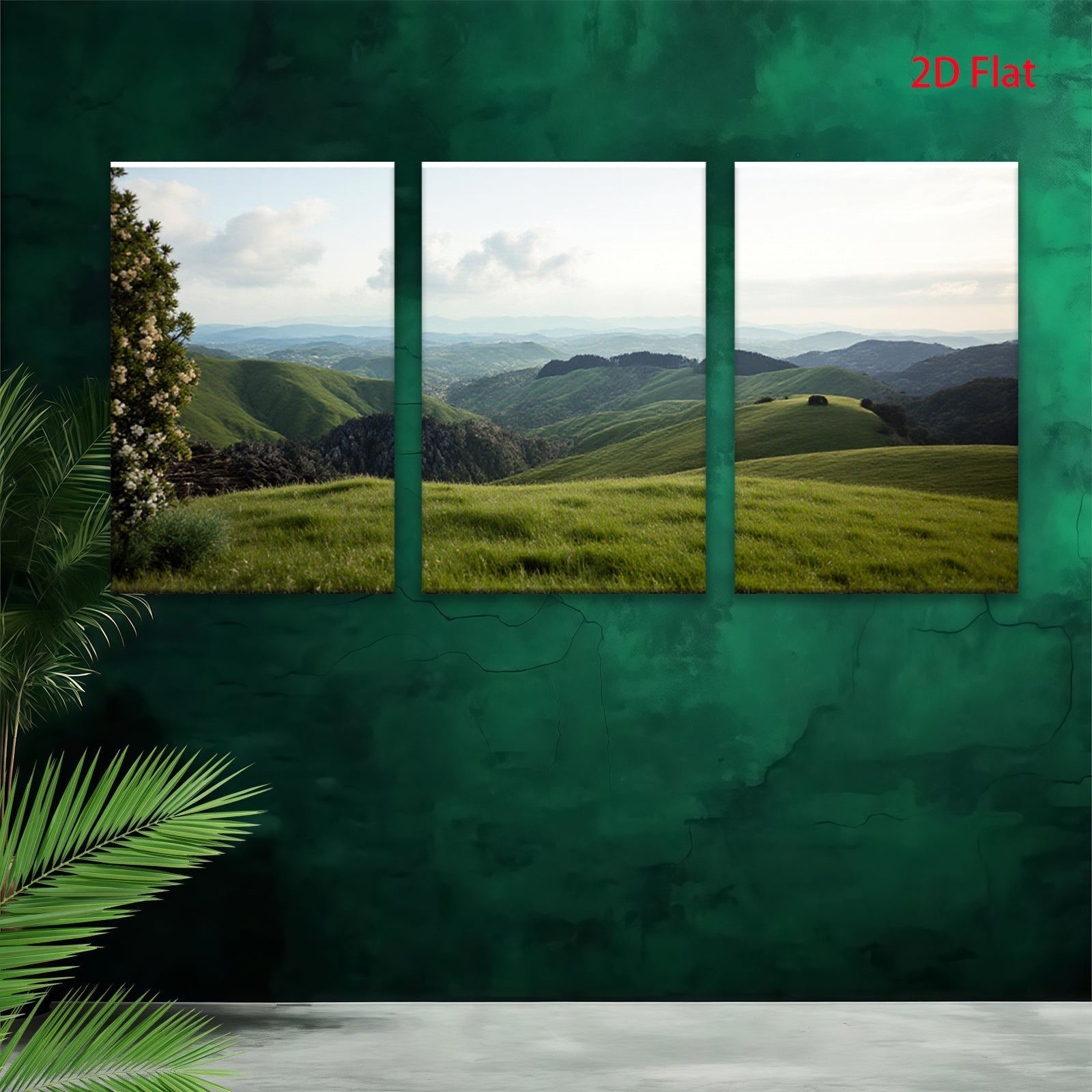 2D flat 1pc rolling hills distant landscape serene country wall art living room bedroom decor farmhouse style gallery wrapped canvas prints modern minimalist botanical nature